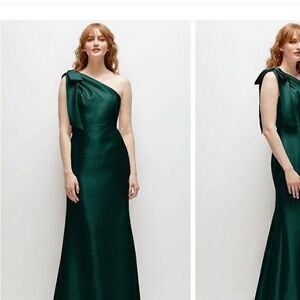 Dessy Group - D794 - Bow One-Shoulder Satin Trumpet Gown Evergreen